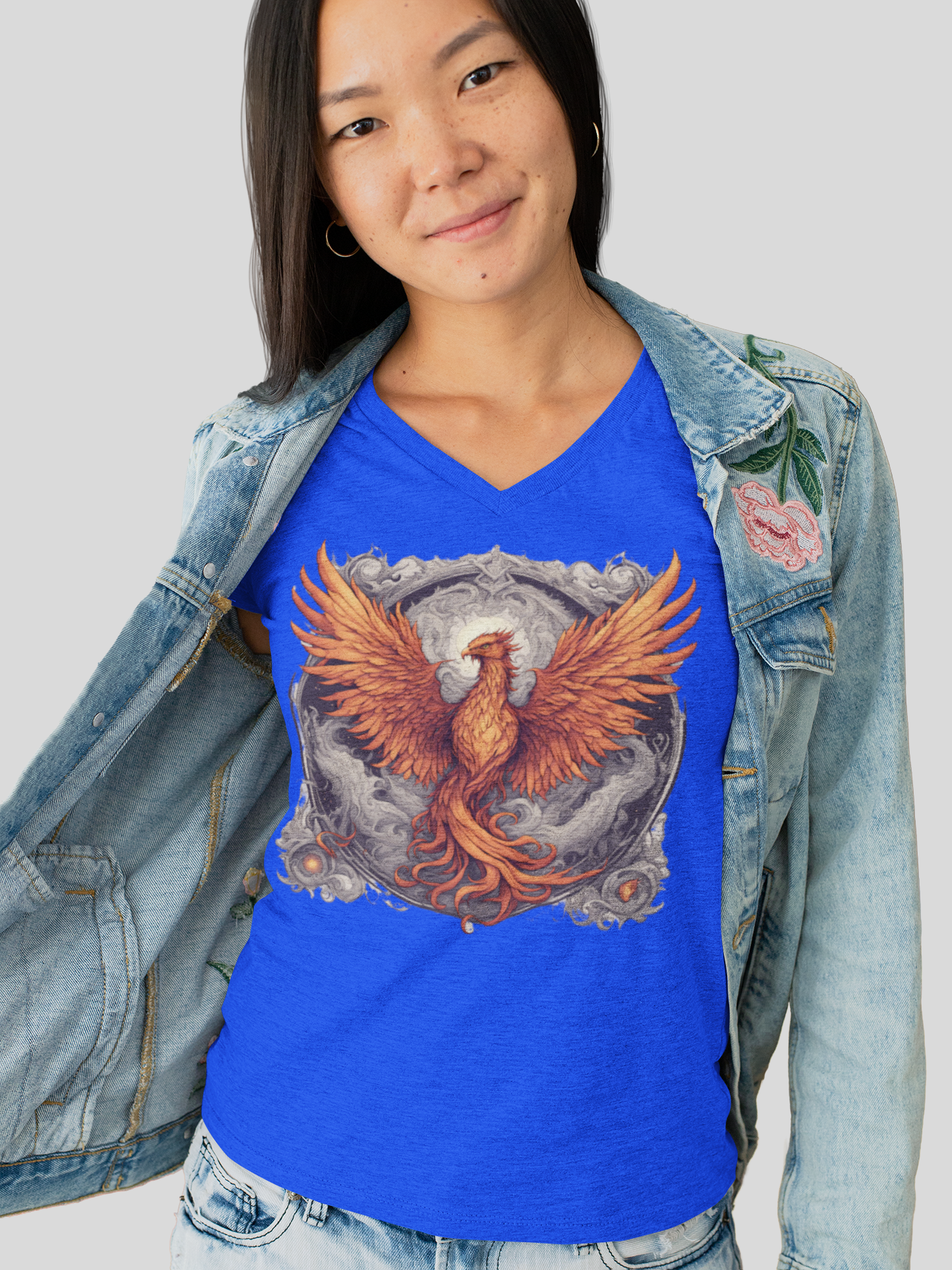 Bordered Phoenix V-Neck T-Shirt