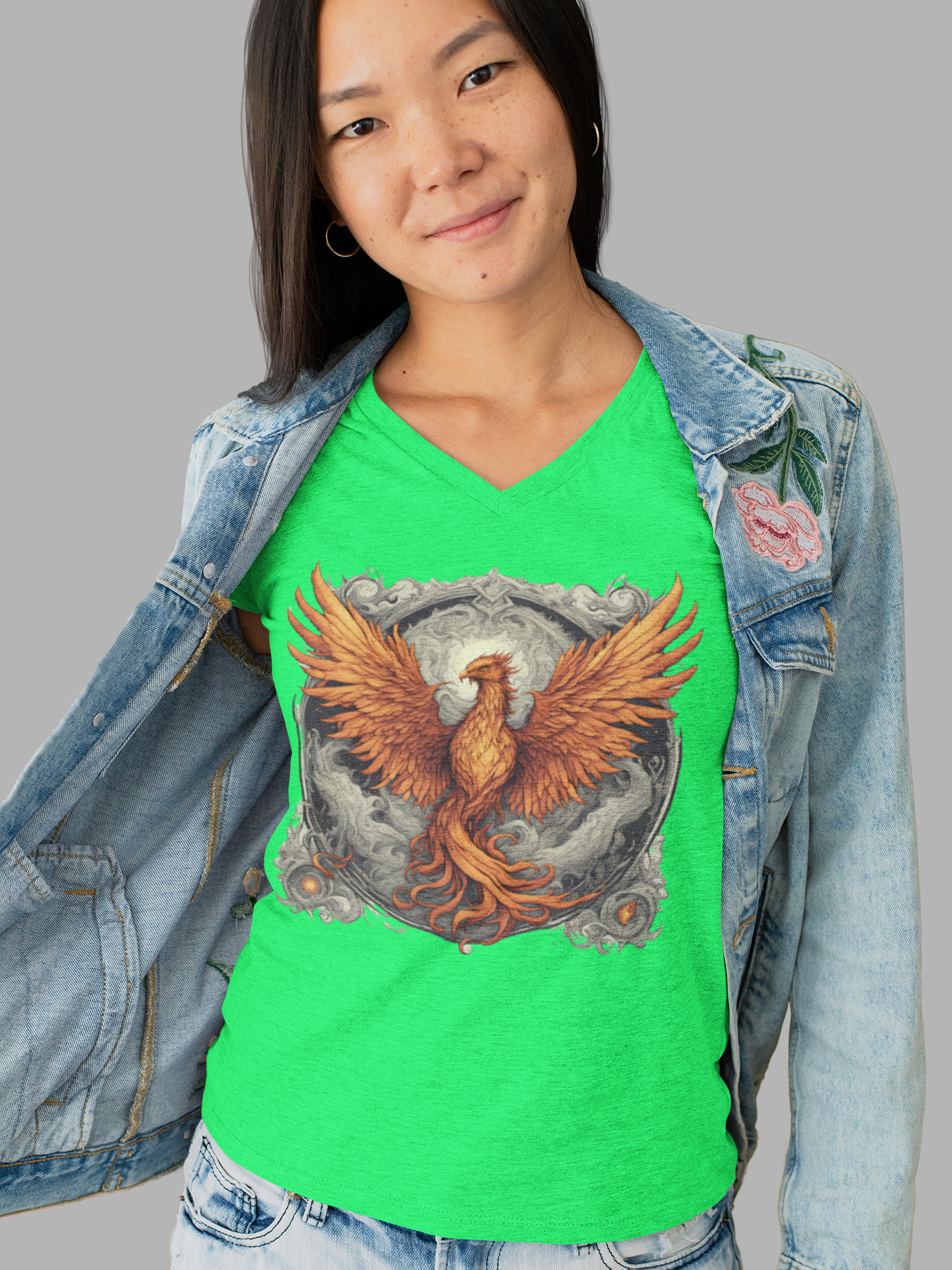 Bordered Phoenix V-Neck T-Shirt