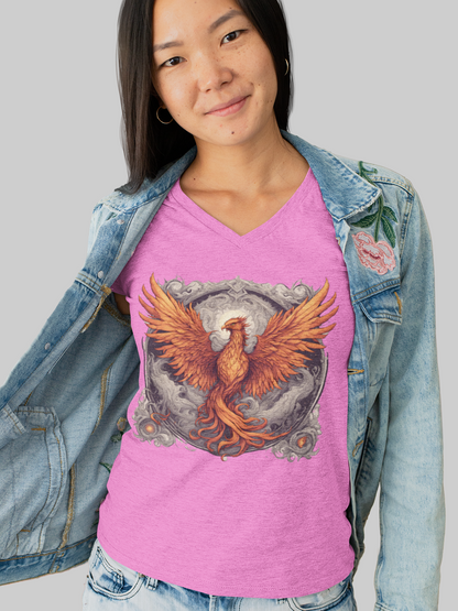 Bordered Phoenix V-Neck T-Shirt