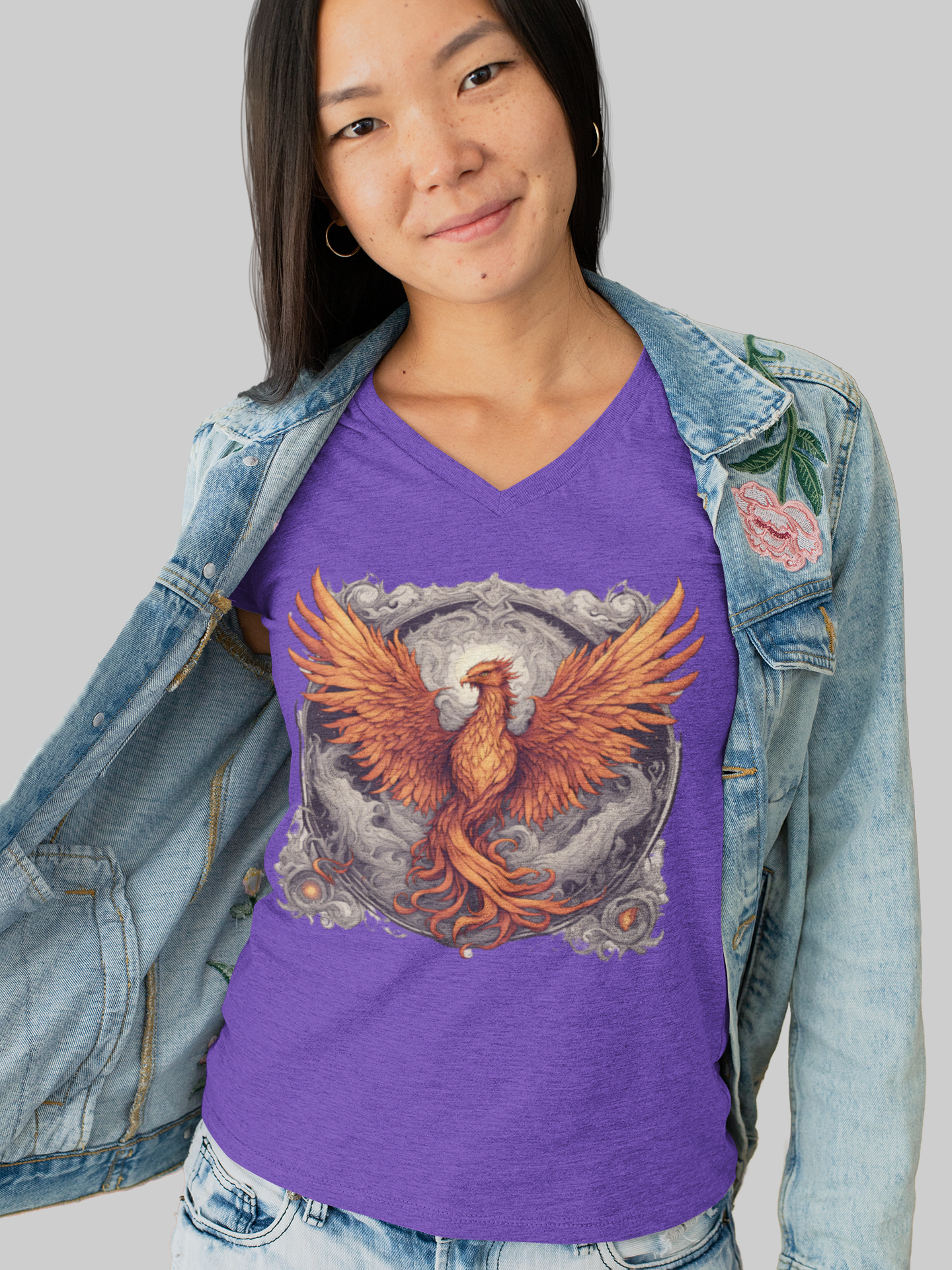 Bordered Phoenix V-Neck T-Shirt